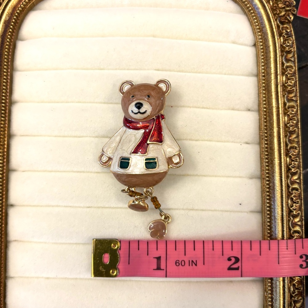 Teddy Bear Brooch Dangle Legs‎ Macy's Christmas Holiday Lane Beads Enamel Gold - Picture 4 of 7